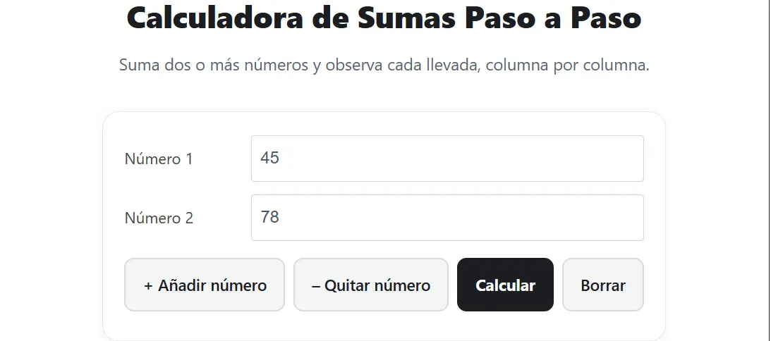 Calculadora de Suma Paso a Paso — ejemplo de uso
