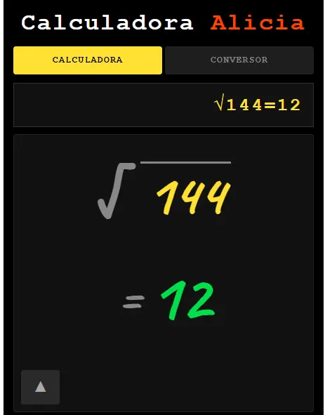 Raíz Cuadrada en la Calculadora Alicia — ejemplo paso a paso